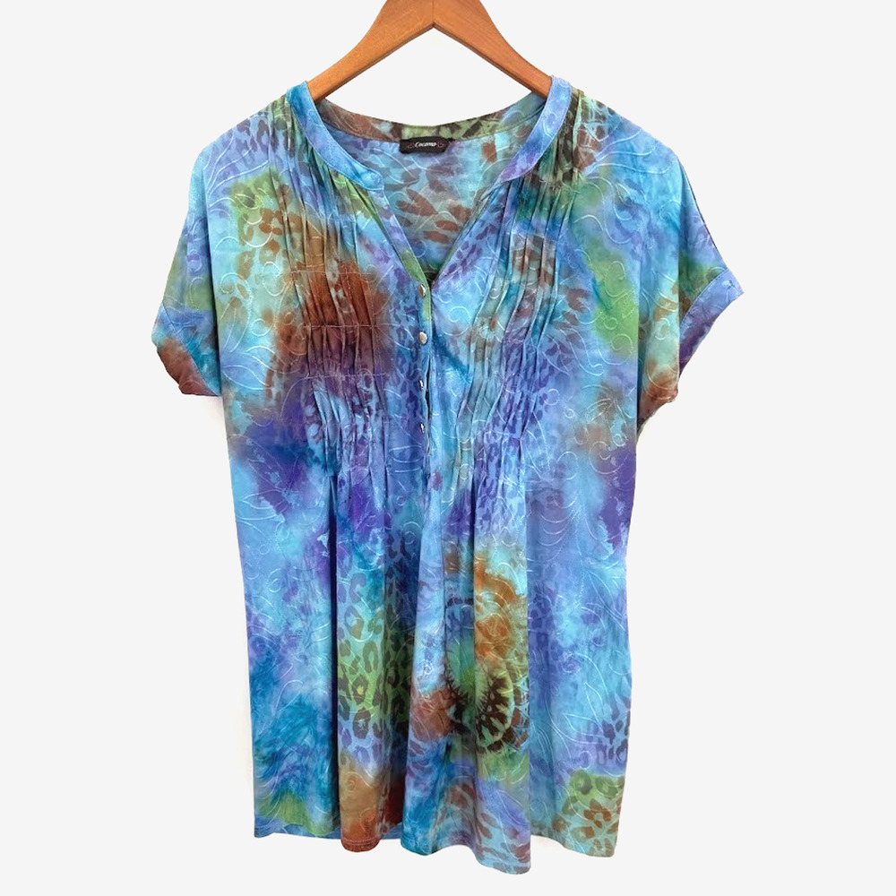 Cocomo Womens Blouse Top Size Medium Blue Floral Pleated Popover Flutter Sleeve